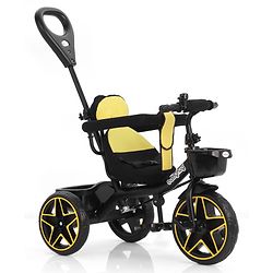 Babyhug Toddler Tricycle with Parental Push Handle, Cushioned Seat, Removable Safety Bar & Foldable Footrest  Plug & Play, Durable EVA Wheels  Yellow