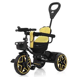 Babyhug Toddler Tricycle with Parental Push Handle, Cushioned Seat, Removable Safety Bar & Foldable Footrest  Plug & Play, Durable EVA Wheels  Yellow