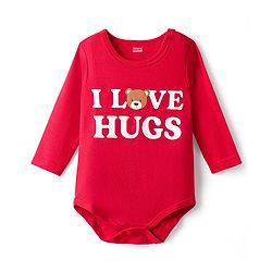 Babyhug 100% Cotton Interlock Knit Full Sleeves Onesie with I Love Hugs & Teddy Print - Red