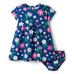 Babyhug Cotton Knit Half Sleeves Floral Printed Frock with Bloomer - Purple