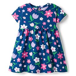 Babyhug Cotton Knit Half Sleeves Floral Printed Frock with Bloomer - Purple