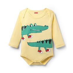 Babyhug 100% Cotton Knit Full Sleeves Onesie with Corcodile Print - Yellow