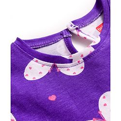 Babyhug Cotton Knit Half Sleeves Butterfly Printed Frock With Bow Applique & Bloomer - Purple