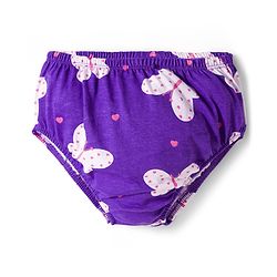 Babyhug Cotton Knit Half Sleeves Butterfly Printed Frock With Bow Applique & Bloomer - Purple