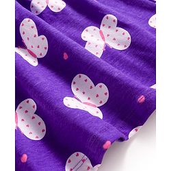 Babyhug Cotton Knit Half Sleeves Butterfly Printed Frock With Bow Applique & Bloomer - Purple