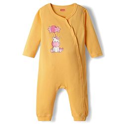 Babyhug 100% Cotton Interlock Knit Full Sleeves Romper with Unicorn Print - Yellow