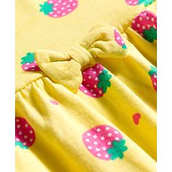Babyhug Cotton Knit Half Sleeves Frock With Strawberry Print & Bloomer - Yellow