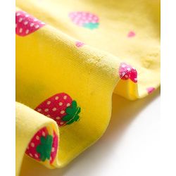 Babyhug Cotton Knit Half Sleeves Frock With Strawberry Print & Bloomer - Yellow