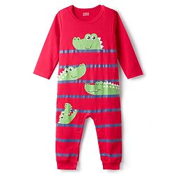 Babyhug 100% Cotton Interlock Knit Full Sleeves Romper with Croco Print - Red