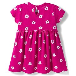 Babyhug Cotton Knit Half Sleeves Floral Printed Frock with Bloomer & Bow Applique - Dark Pink