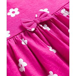 Babyhug Cotton Knit Half Sleeves Floral Printed Frock with Bloomer & Bow Applique - Dark Pink
