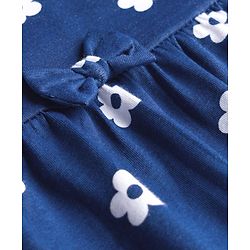 Babyhug Cotton Knit Half Sleeves Floral Printed Frock with Bow Applique & Bloomer - Navy Blue