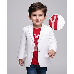 Babyhug Knit Full Sleeves Solid Color Blazer with T-Shirt - White & Red