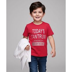 Babyhug Knit Full Sleeves Solid Color Blazer with T-Shirt - White & Red