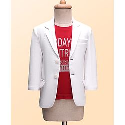 Babyhug Knit Full Sleeves Solid Color Blazer with T-Shirt - White & Red