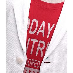 Babyhug Knit Full Sleeves Solid Color Blazer with T-Shirt - White & Red