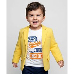 Babyhug Knit Full Sleeves Solid Coloured Partywear Blazer With Text Printed Tee - Yellow