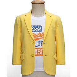 Babyhug Knit Full Sleeves Solid Coloured Partywear Blazer With Text Printed Tee - Yellow