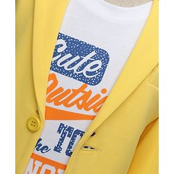 Babyhug Knit Full Sleeves Solid Coloured Partywear Blazer With Text Printed Tee - Yellow