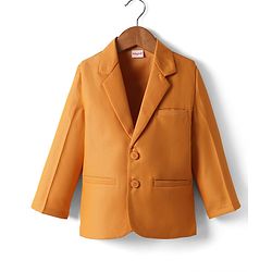 Babyhug Woven Full Sleeves Solid Coloured Blazer With Front Pockets - Mustard