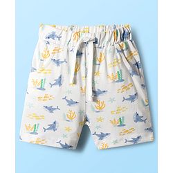 Babyhug Single Jersey Knit Half Sleeves T-Shirts & Shorts Sets With Stripes & Sea Life Print Pack of 4 - Yellow & White
