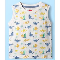 Babyhug Single Jersey Knit Half Sleeves T-Shirts & Shorts Sets With Stripes & Sea Life Print Pack of 4 - Yellow & White