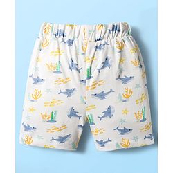 Babyhug Single Jersey Knit Half Sleeves T-Shirts & Shorts Sets With Stripes & Sea Life Print Pack of 4 - Yellow & White