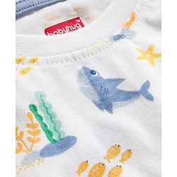 Babyhug Single Jersey Knit Half Sleeves T-Shirts & Shorts Sets With Stripes & Sea Life Print Pack of 4 - Yellow & White