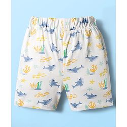 Babyhug Single Jersey Knit Half Sleeves T-Shirts & Shorts Sets With Stripes & Sea Life Print Pack of 4 - Yellow & White