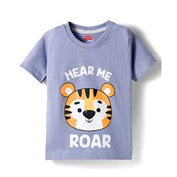 Babyhug Single Jersey Knit Half Sleeves T-Shirt  & Shorts Set Animal Print - Lavender