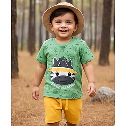 Babyhug Single Jersey Knit Half Sleeves T-Shirt and Shorts Set with Giraffe Print - Green & Yellow