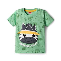 Babyhug Single Jersey Knit Half Sleeves T-Shirt and Shorts Set with Giraffe Print - Green & Yellow