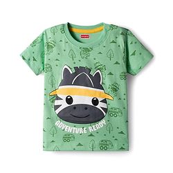 Babyhug Single Jersey Knit Half Sleeves T-Shirt and Shorts Set with Giraffe Print - Green & Yellow