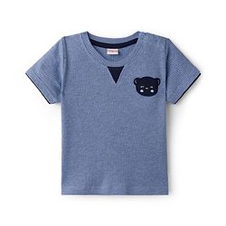 Babyhug Single Jersey Knit  Half Sleeves Textured T-Shirt & Shorts Set With Teddy Patch Embroidery - Blue