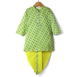 Babyhug 100% Cotton Full Sleeves Floral Printed Kurta & Dhoti Set - Green