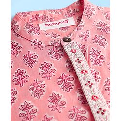 Babyhug Cotton Woven Full Sleeves Kurta Dhoti Set With Floral Print - Pink