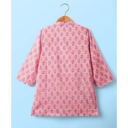 Babyhug Cotton Woven Full Sleeves Kurta Dhoti Set With Floral Print - Pink