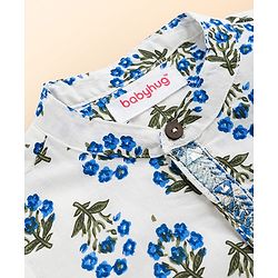 Babyhug Cotton Woven Full Sleeves Kurta & Pyjama Set With Floral Print - White