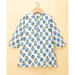 Babyhug Cotton Woven Full Sleeves Kurta & Pyjama Set With Floral Print - White