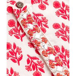 Babyhug Cotton Woven Full Sleeves Cambric Printed Kurta Dhoti Set with Digital Floral Print - White & Pink