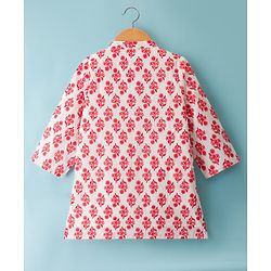 Babyhug Cotton Woven Full Sleeves Cambric Printed Kurta Dhoti Set with Digital Floral Print - White & Pink