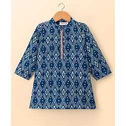 Babyhug Cotton Woven Full Sleeves Cambric Digital Printed Kurta Dhoti Set - Indigo