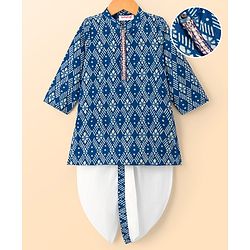 Babyhug Cotton Woven Full Sleeves Cambric Digital Printed Kurta Dhoti Set - Indigo