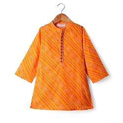 Babyhug Cambric Woven Full Sleeves Bandhani Printed Kurta With Dhoti Set - Orange