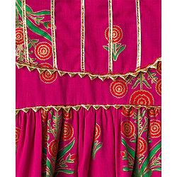 Babyhug Cotton Woven Three Fourth Sleeves Ethnic Dress with Floral Print - Dark Pink
