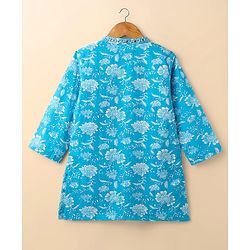 Babyhug Cotton Woven Full Sleeves Kurta & Dhoti Set with Floral Print - Light Blue & White
