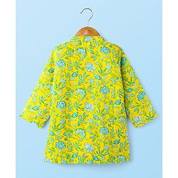 Babyhug Cotton Woven Full Sleeves Kurta Dhoti Set with Floral Print - Yellow