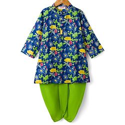 Babyhug Cotton Woven Full Sleeves Kurta Dhoti Set Floral Print - Blue