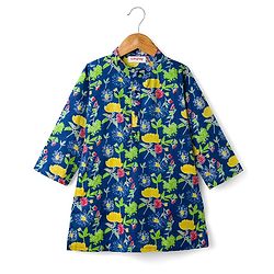 Babyhug Cotton Woven Full Sleeves Kurta Dhoti Set Floral Print - Blue