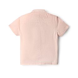 Babyhug Woven Half Sleeves Solid Shirt & Mundu Set - Peach